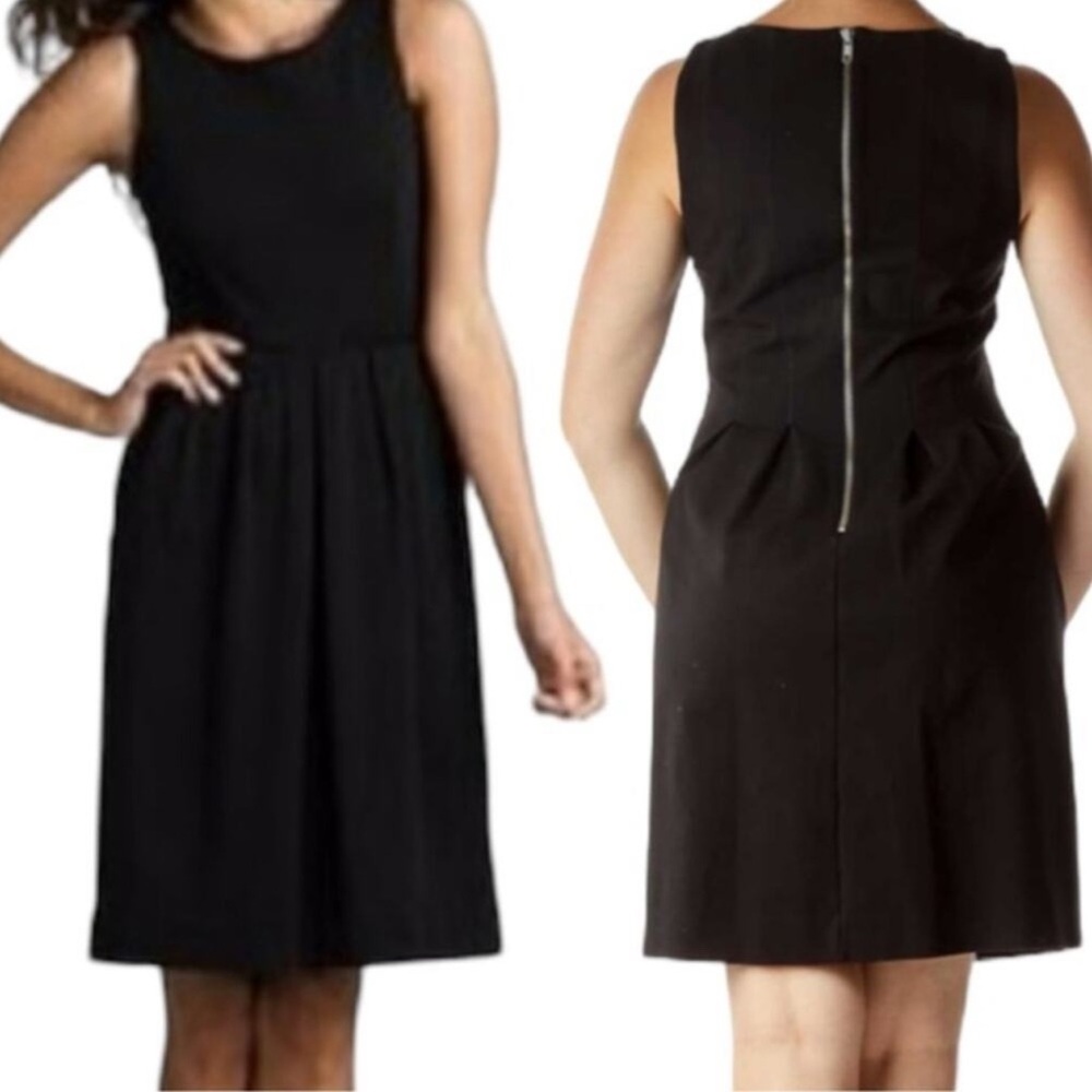 J. Crew Navy Pleated Empire Waist Wool Shift Dress